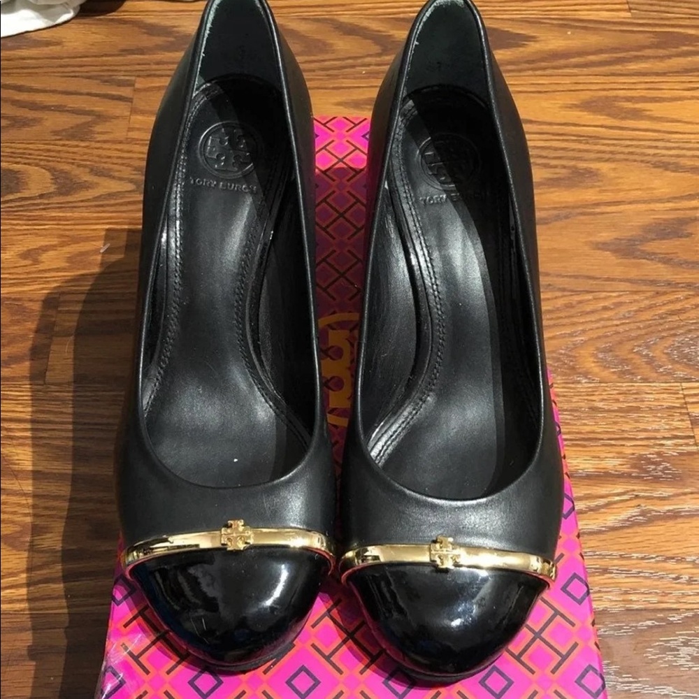 Tory Burch Black Leather Wedge - Size 7